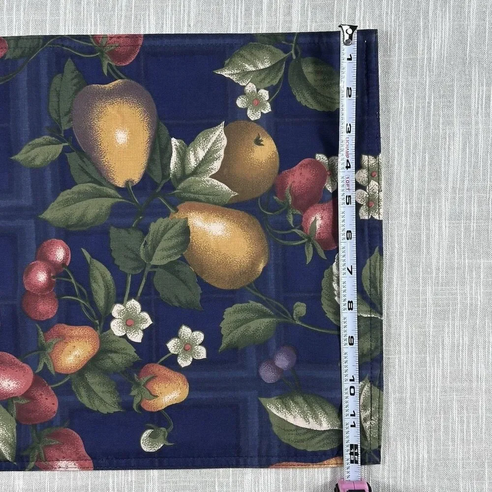 Vintage Handmade Placemats Set Of 4 Cranston Fruit Fabric Handmade MCM Blue